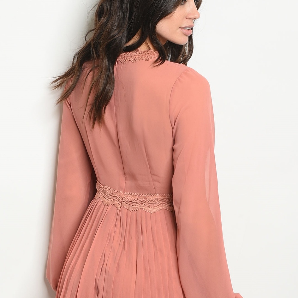 Loveriche Mauve Lace Pleated Fit & Flare Dress - Picture 4 of 11